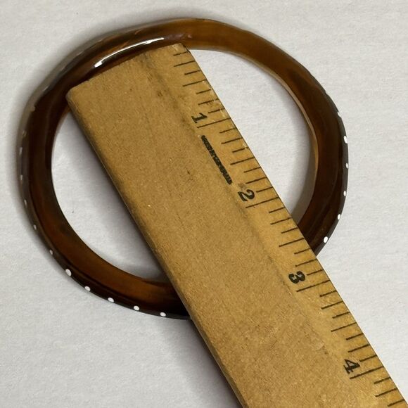 Vintage Translucent Brown Lucite Bangle Bracelet Spacer White Polka Dots - Picture 8 of 10